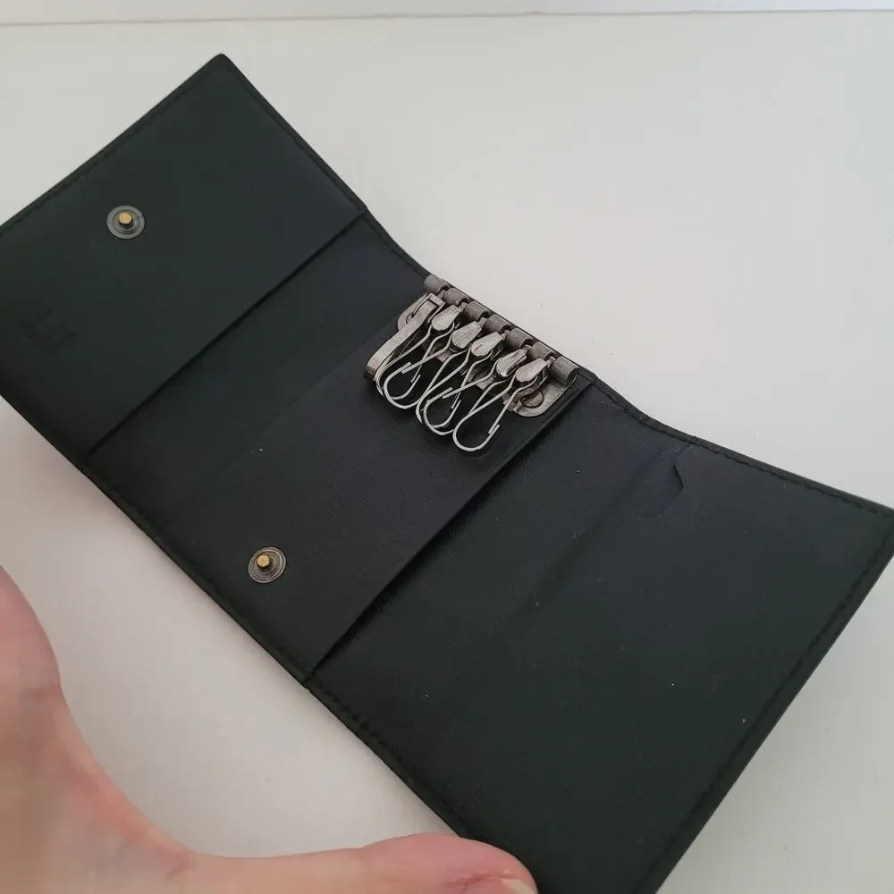Dunhill Key Card Case Hooks Holder Wallet Logo Black Trifold Designer Coin Retro